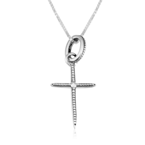 Slim 925 Sterling Silver Latin Cross Necklace with Milgrain Detail