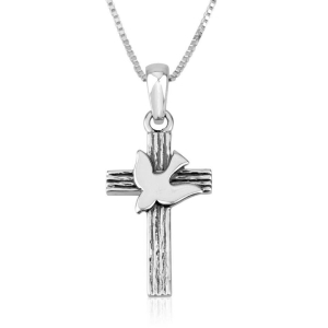 Holy Spirit Dove Cross Necklace in 925 Sterling Silver