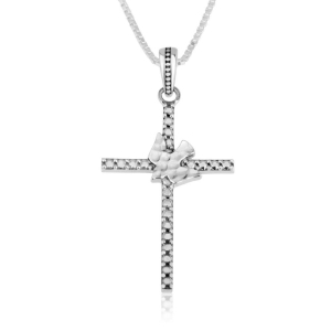 Holy Spirit Dove Cross Necklace with Dotted Detailing in 925 Sterling Silver