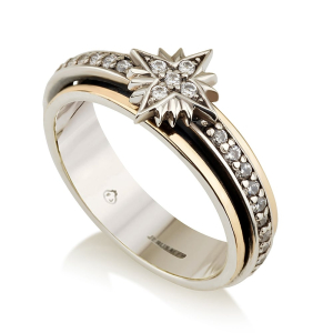 Two-Tone Star of Bethlehem Spinner Ring in 925 Sterling Silver with Gold Plating and Cubic Zirconia