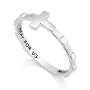 Minimalist 925 Sterling Silver Rosary Cross Ring with Integrated Cross and Inscription - Unisex