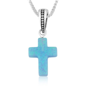 Women's Blue Opal and 925 Sterling Silver Latin Cross Necklace