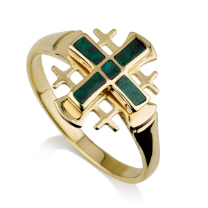 Women’s Layered Jerusalem Cross Ring with Eilat Stone in 14K Yellow or White Gold