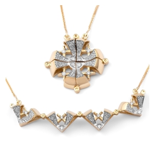 Women's Luxury Convertible Jerusalem Cross Necklace with 80 Diamonds in 14K Two-Tone or White Gold