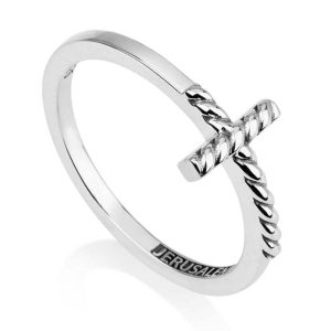 Women’s Slim 925 Sterling Silver Cross Ring with Twisted Rope Accent