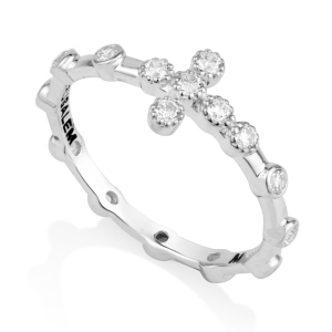 Women's Rosary Cross Ring with Round-Cut Zircons in 925 Sterling Silver