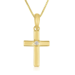 Women's 18K Gold-Plated Latin Cross Necklace with Zircon in 925 Sterling Silver