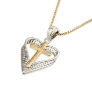 Women's 18K Gold-Plated Two-Tone Heart-in-Cross Necklace in 925 Sterling Silver