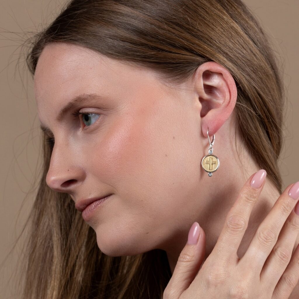 18K Gold-Plated Latin Cross Drop Earrings with Zircons in 925 Sterling Silver