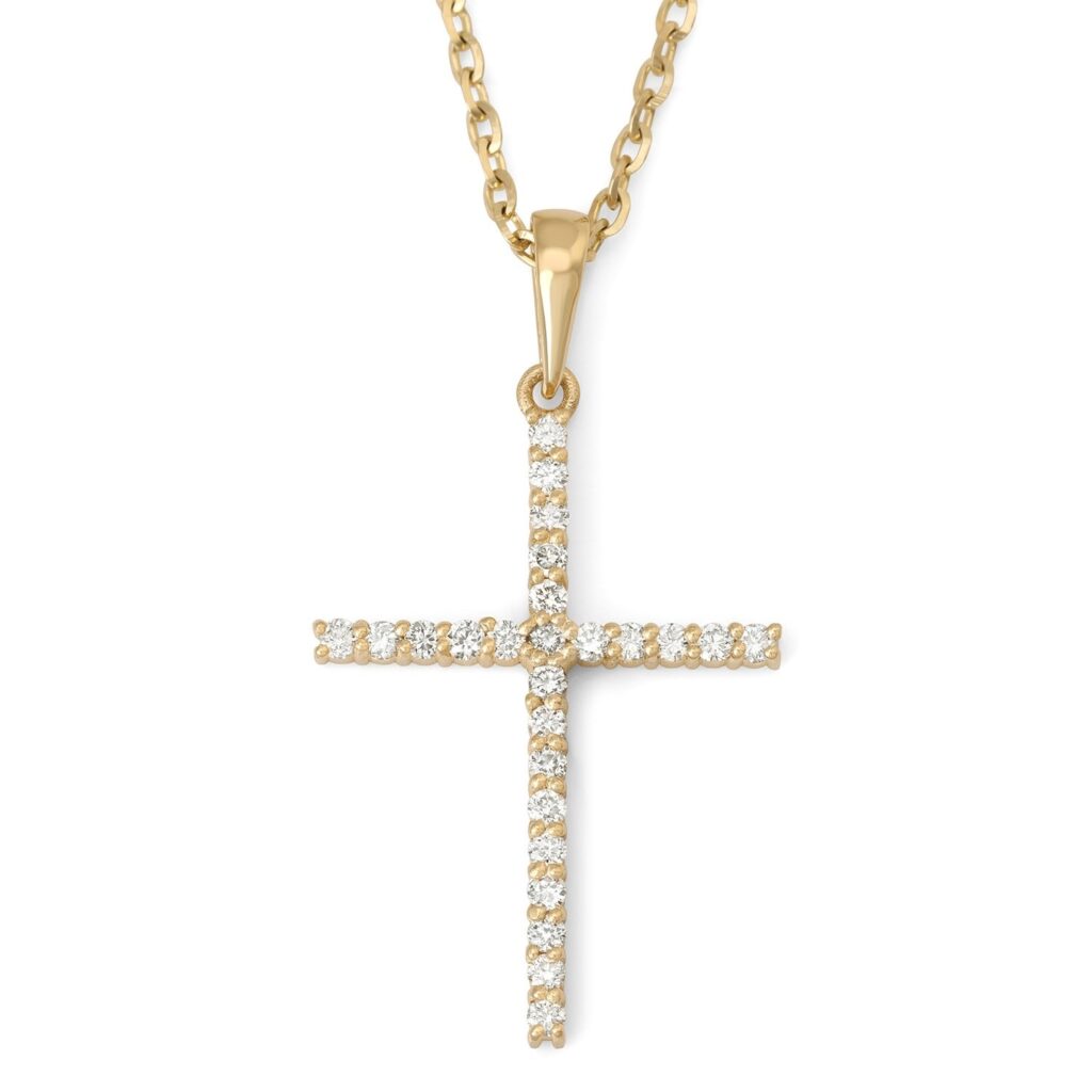 14K Gold Diamond Pavé Latin Cross Pendant Necklace - Yellow or White Gold
