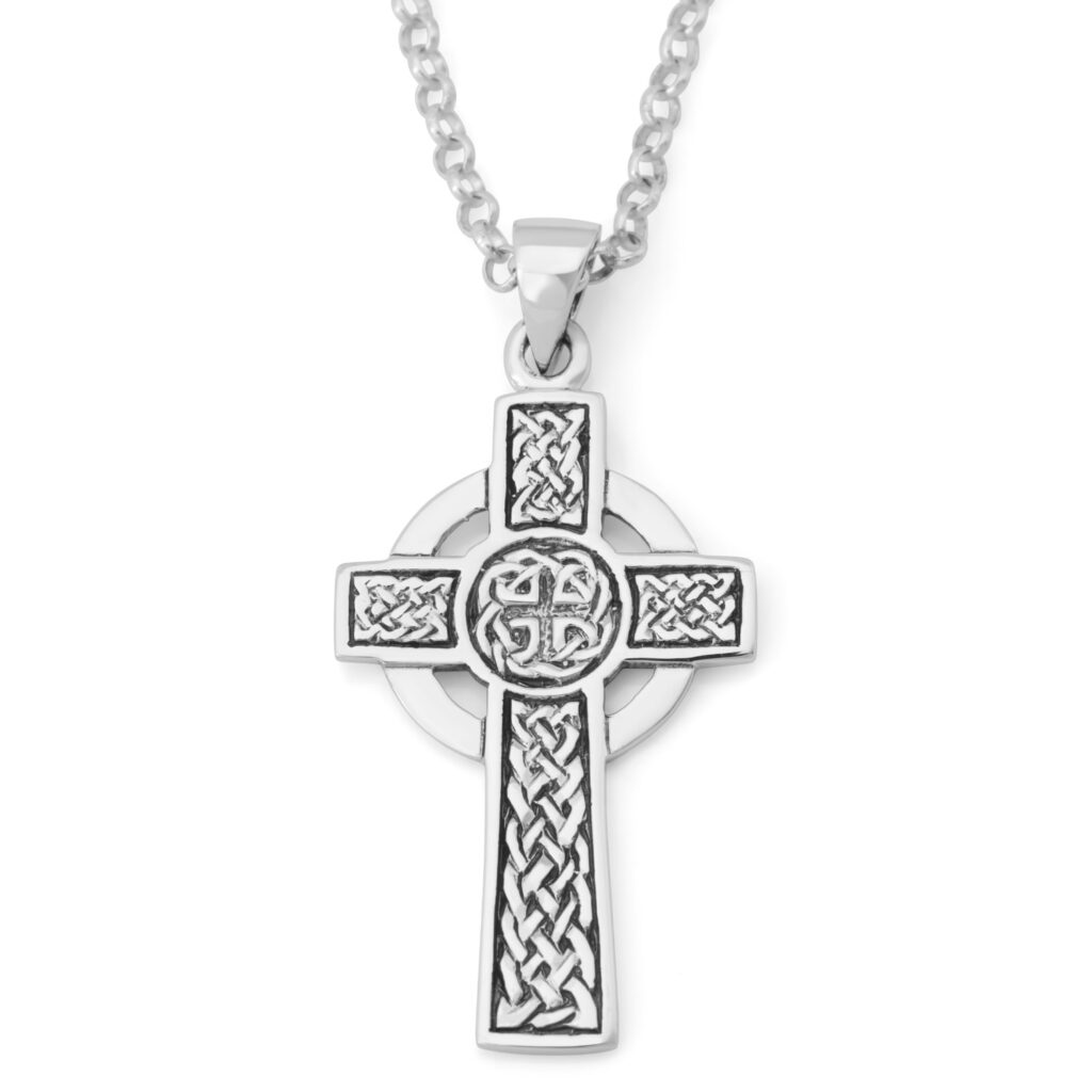 Classic Celtic Cross Necklace with Celtic Knotwork in 925 Sterling Silver - Unisex