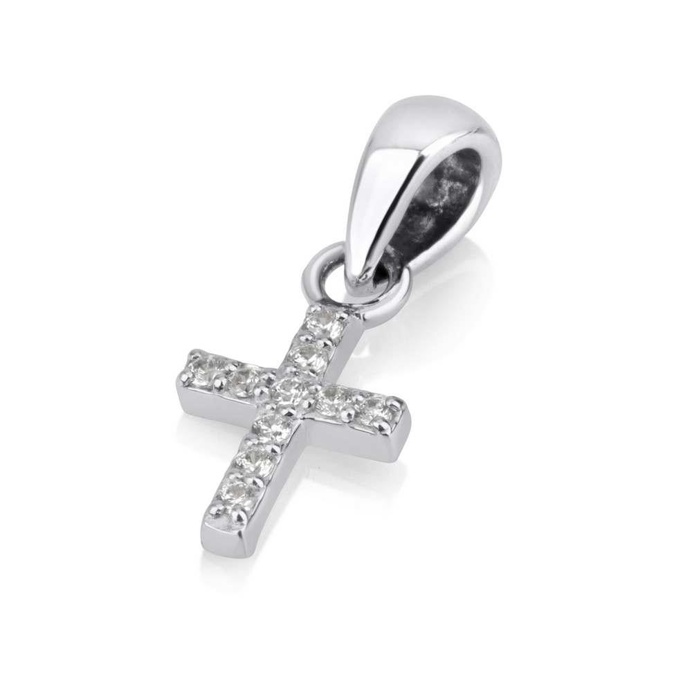 925 Sterling Silver Latin Cross Necklace set with 10 Zircons