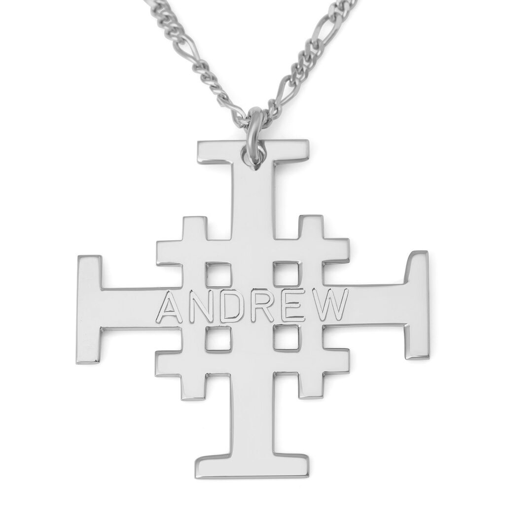 MyCross Men's Custom Name Jerusalem Cross Necklace in 925 Sterling Silver or 24K Gold Plating