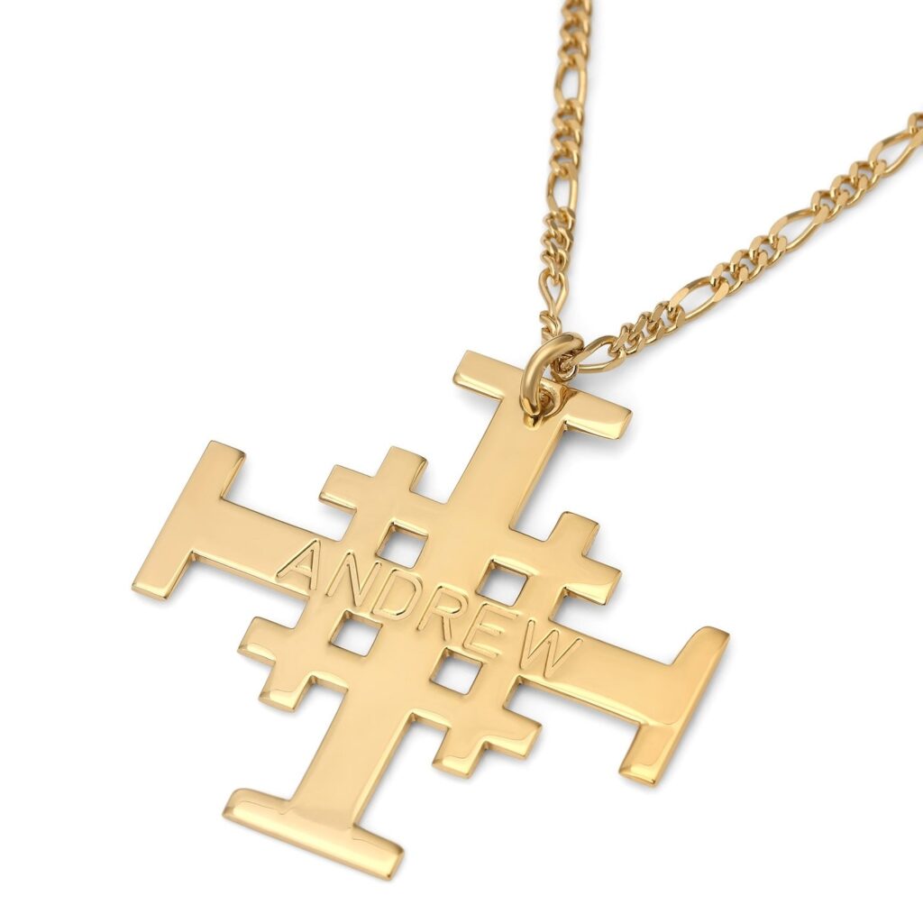 Men's Custom Name Jerusalem Cross Necklace in 925 Sterling Silver or 24K Gold Plating