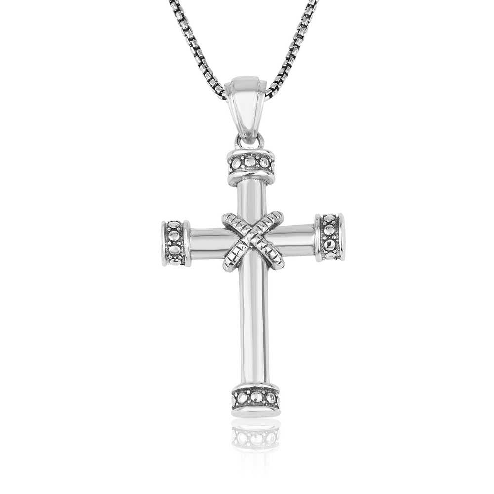 925 Sterling Silver Latin Cross Necklace with Saltire and Dotted Detailing