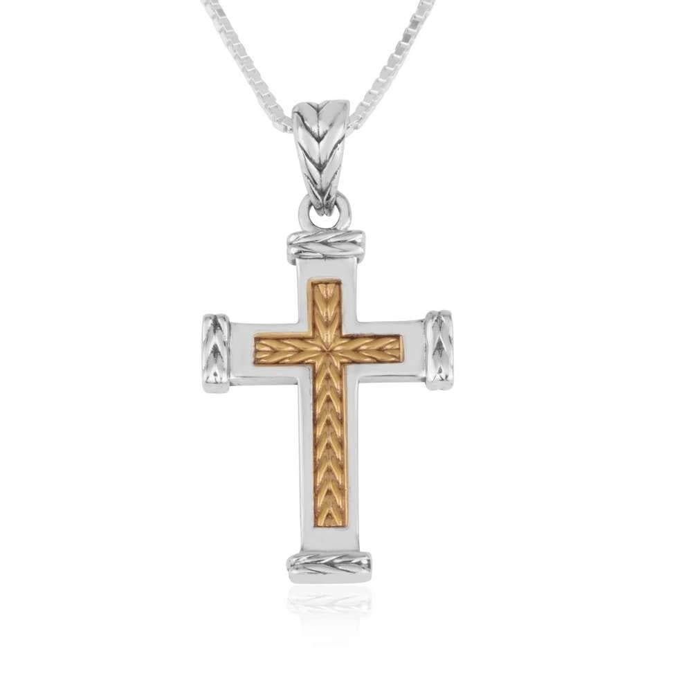 Two-tone Textured Latin Cross Necklace in 925 Sterling Silver and 18K Gold-Plating