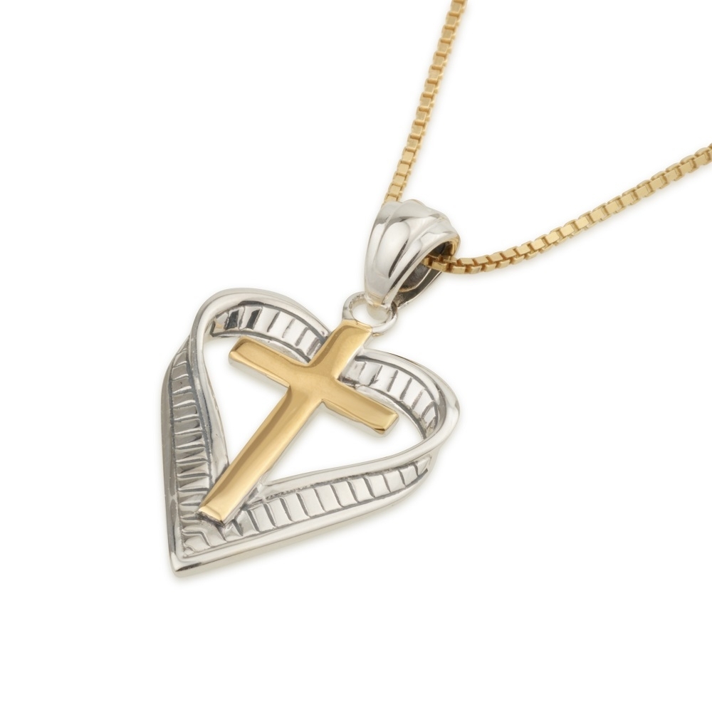 Women's 18K Gold-Plated Two-Tone Heart-in-Cross Necklace in 925 Sterling Silver