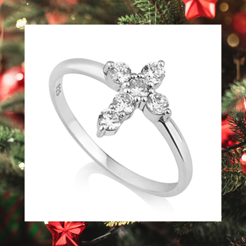 Women's Round-Cut Zircon Latin Cross Ring in 925 Sterling Silver